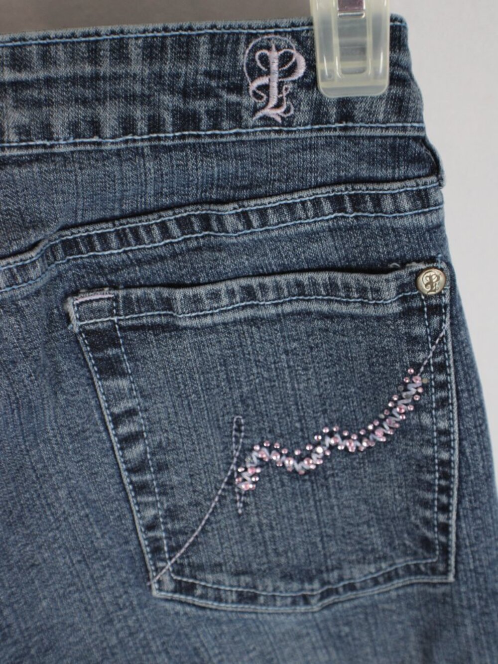 Papaya Y2K Low Rise Bootcut Jeans Pink Rhinestone Pocket Sz 5